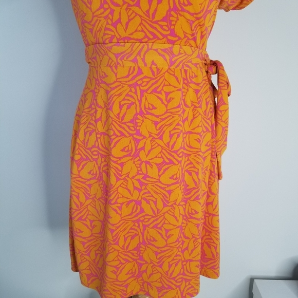 Nine West Dolman Sleeve Wrap Dress Tie Waist Orange/Pink Floral Print Size S - Picture 10 of 12